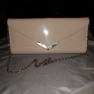 Aldo Cream Clutch with Gold Chain Accent